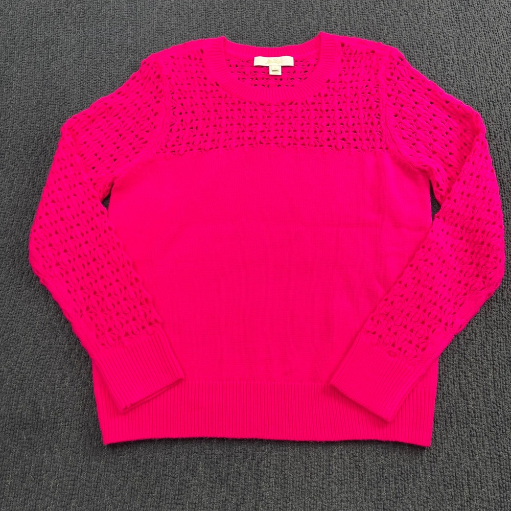 Lilly Pulitzer Pink Crochet Pointelle Knit Crewneck Sweater Womens Large L